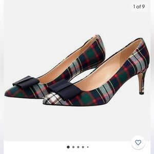 J crew elegant tartan plaid Colette pump with navy bow